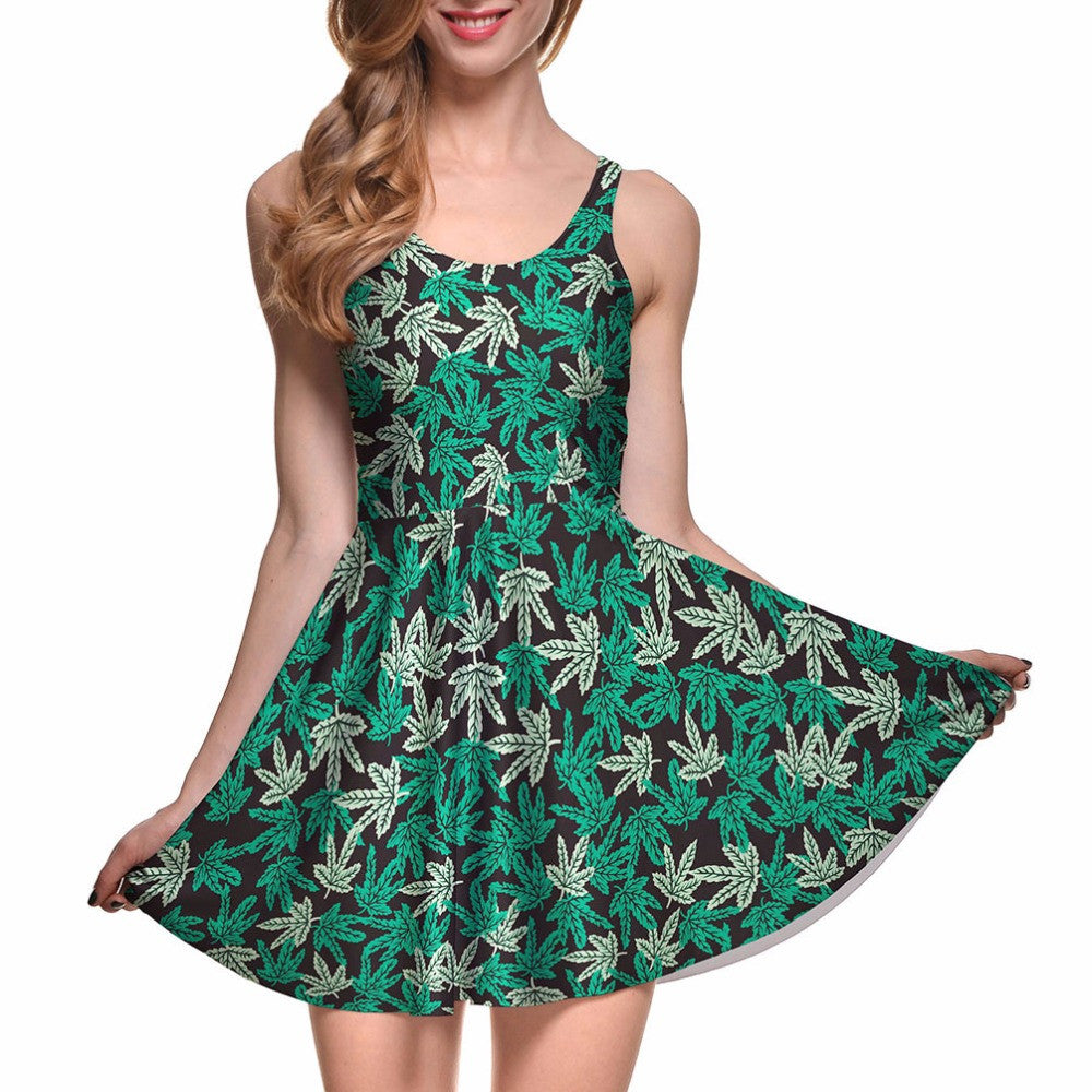 Dank Master Green Leaf Casual Dress for Women